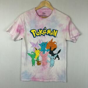 Pokemon Eevee Eeveelution Pink Tie Dye Short Sleeve Crew Shirt Women's Size S